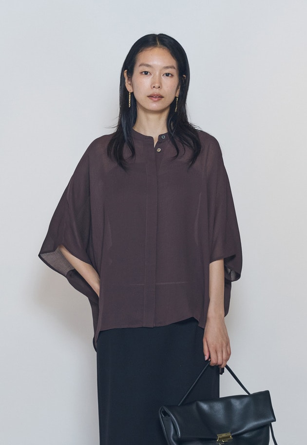 【予約】スタンドカラーボイルシャツ 詳細画像 Brown 1