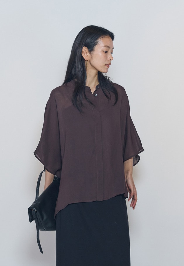 【予約】スタンドカラーボイルシャツ 詳細画像 Brown 2