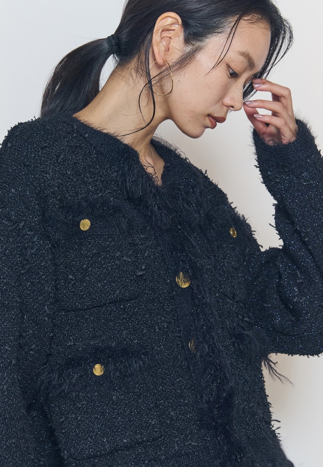 【予約・WEB限定カラーあり】"La Seine"ツイードニットジャケット 詳細画像 Navy 1