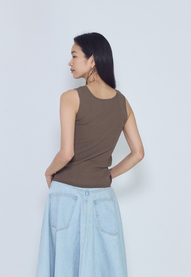 スクープネックリブニットタンクトップ 詳細画像 Khaki 1