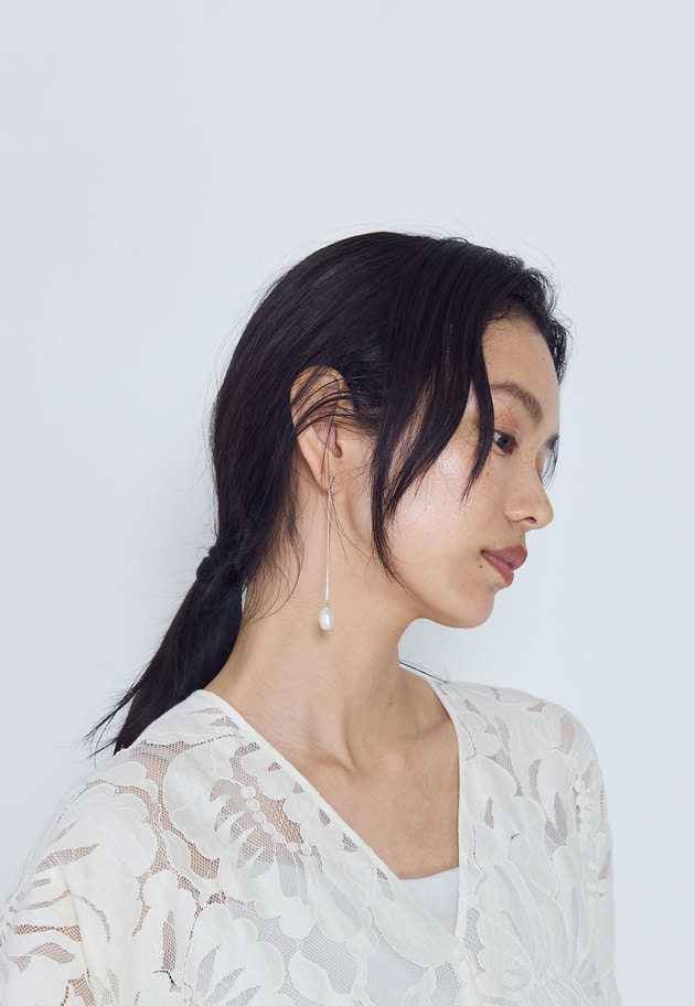 ＜YVETTE（イヴェット）＞スネークチェーンパールピアス(片耳) 詳細画像 Silver 3