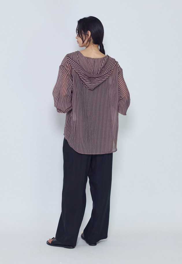 シアーマルチストライプフードシャツ 詳細画像 Brown 7