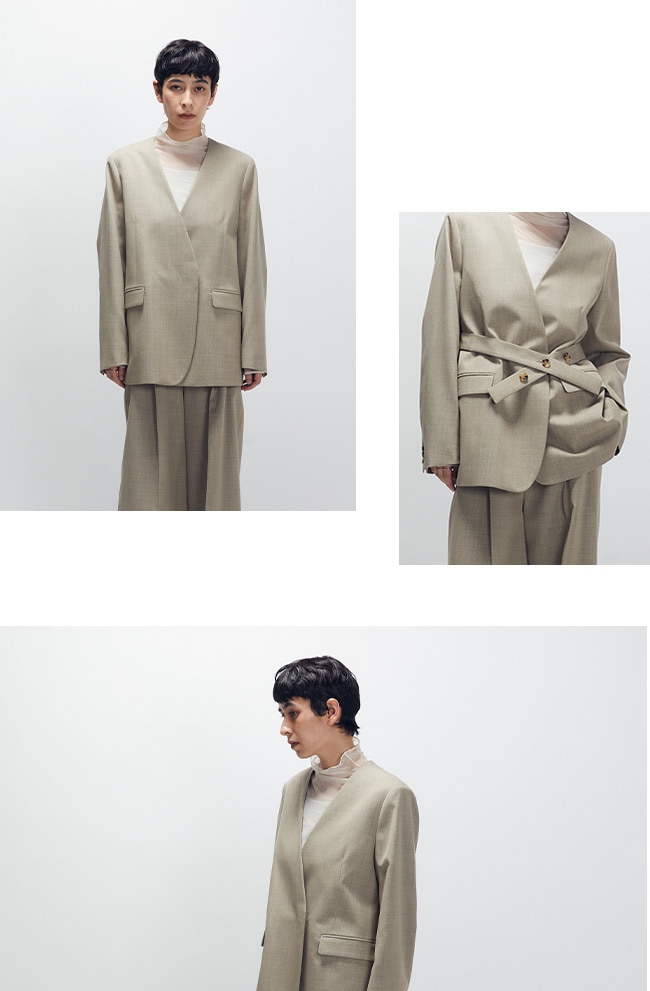 プルミエアロンディスモン ウールロングジレ きれいめ　アイボリー　ストレッチ プルミエアロンディスモン ウールロングジレ きれいめ